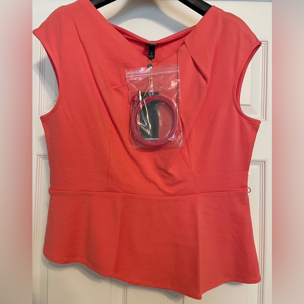 6TH & LN Top Coral Knit Asymmetrical Matching Belt
